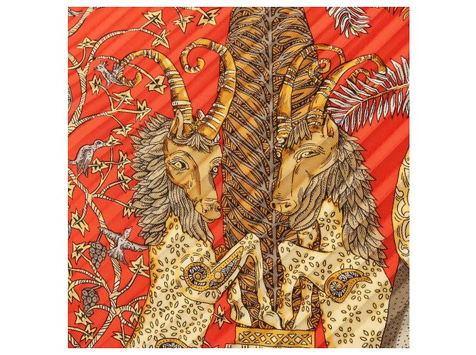 Hermès Foulard Hermes Carre Plissé Les Legendes de l'Arbre Rosso Multicolore - vista 5