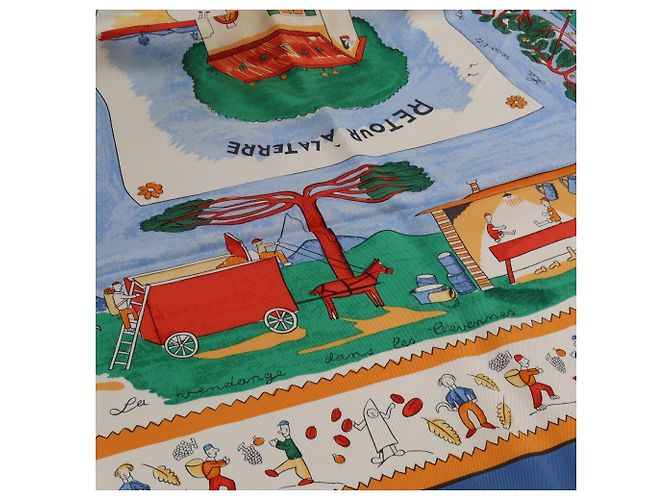 Hermès Foulard Hermes Carre 90 RETOUR A LA TERRE Blu Multicolore - vista 10