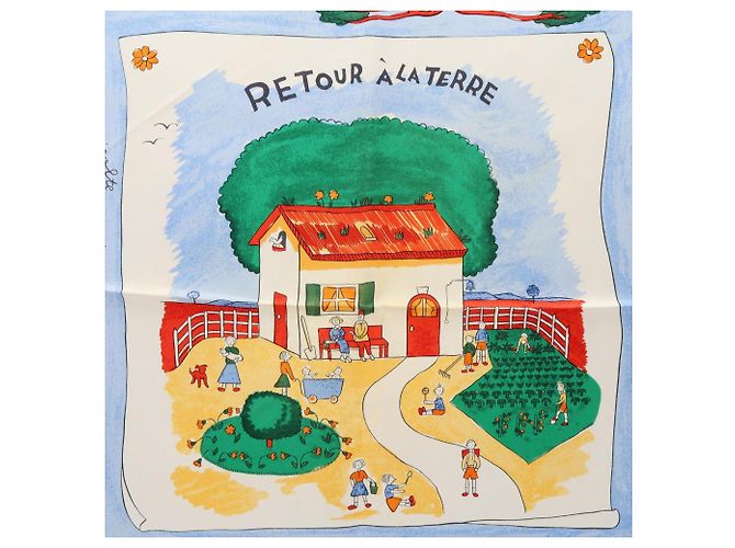 Hermès Foulard Hermes Carre 90 RETOUR A LA TERRE Blu Multicolore - vista 5