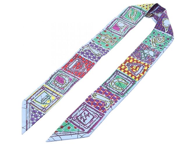 Hermès Hermes Twilly Le Boubou H Ribbon Scarf Muffler Blu Multicolore - vista 2