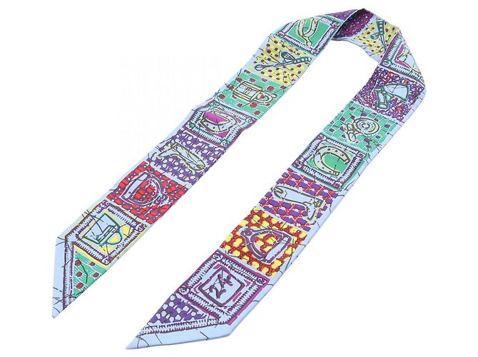 Hermès Hermes Twilly Le Boubou H Ribbon Scarf Muffler Blu Multicolore - vista 3