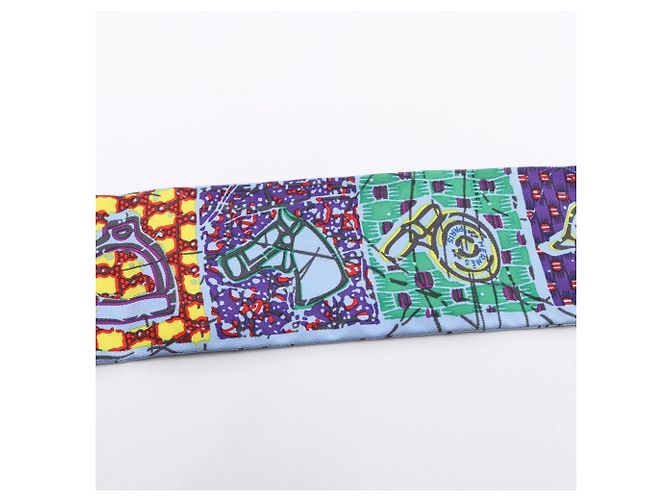 Hermès Hermes Twilly Le Boubou H Ribbon Scarf Muffler Blu Multicolore - vista 6