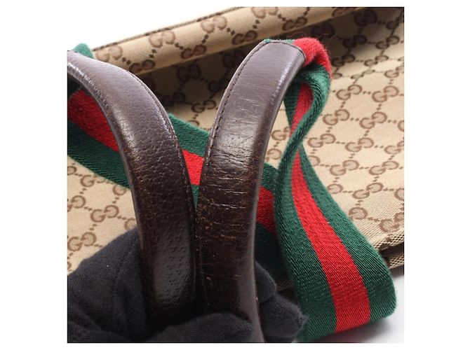 Gucci Webbing Line Tote Bag Brown Multiple colors Beige - view 6