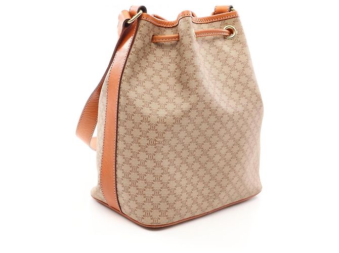 Céline Celine Macadam Schultertasche mit Kordelzug Braun Beige - Ansicht 2