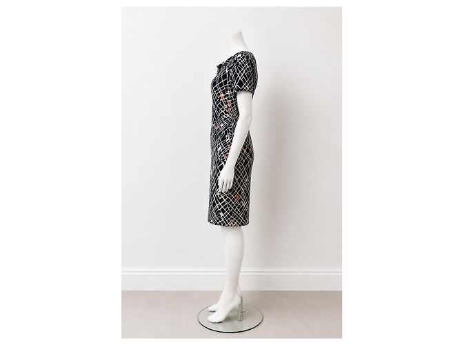 Diane von Furstenberg Vestido de Seda Geométrico ODA Negro Blanco Naranja - vista 3