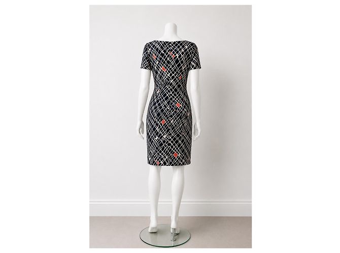 Diane von Furstenberg Vestido de Seda Geométrico ODA Negro Blanco Naranja - vista 4