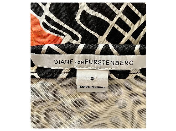 Diane von Furstenberg Vestido de Seda Geométrico ODA Negro Blanco Naranja - vista 5