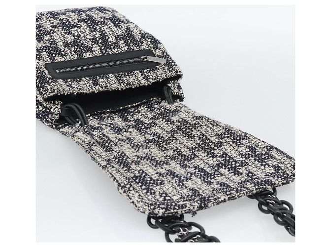 Borsa a tracolla CHANEL Chain Camelia tweed Black Silver CC Auth 196017M Nero Argento - vista 10