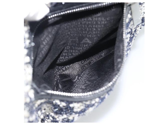 Borsa a tracolla CHANEL Chain Camelia tweed Black Silver CC Auth 196017M Nero Argento - vista 22