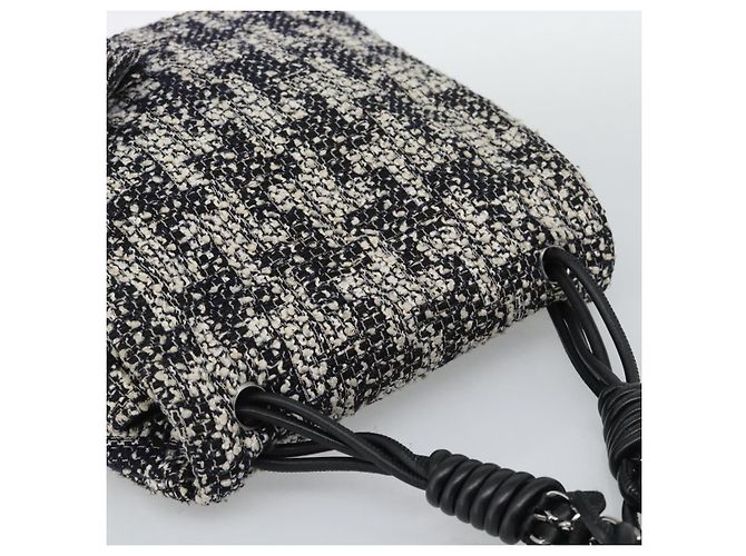 Borsa a tracolla CHANEL Chain Camelia tweed Black Silver CC Auth 196017M Nero Argento - vista 6