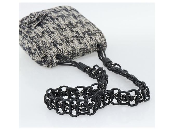 Borsa a tracolla CHANEL Chain Camelia tweed Black Silver CC Auth 196017M Nero Argento - vista 7