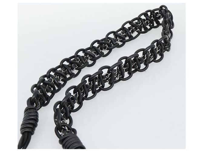 Borsa a tracolla CHANEL Chain Camelia tweed Black Silver CC Auth 196017M Nero Argento - vista 8