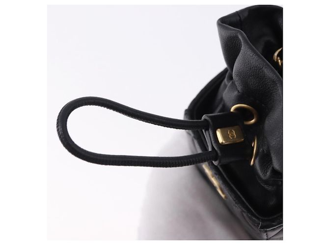 CHANEL Matelasse Chain Shoulder Pouch Lamb Skin Black Gold Tone CC Auth 196469M Nero - vista 10