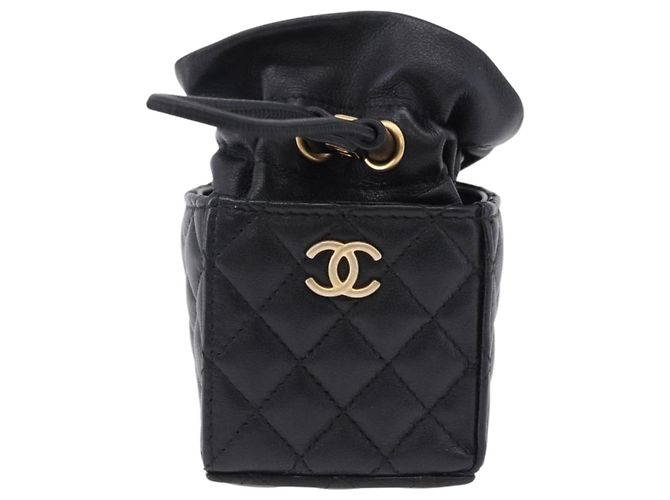 CHANEL Matelasse Chain Shoulder Pouch Lamb Skin Black Gold Tone CC Auth 196469M Nero - vista 13