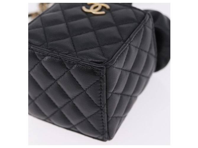 CHANEL Matelasse Chain Shoulder Pouch Lamb Skin Black Gold Tone CC Auth 196469M Nero - vista 14