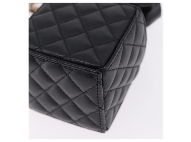 CHANEL Matelasse Chain Shoulder Pouch Lamb Skin Black Gold Tone CC Auth 196469M Nero - vista 16
