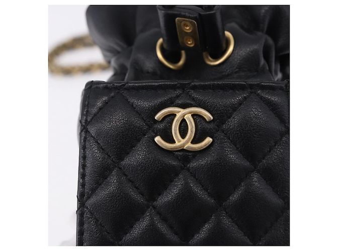 CHANEL Matelasse Chain Shoulder Pouch Lamb Skin Black Gold Tone CC Auth 196469M Nero - vista 17
