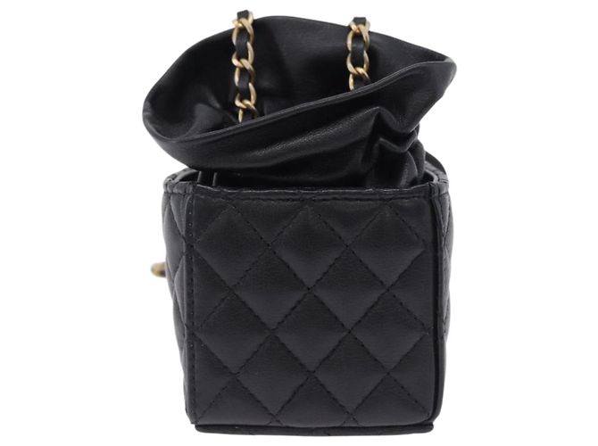 CHANEL Matelasse Chain Shoulder Pouch Lamb Skin Black Gold Tone CC Auth 196469M Nero - vista 2