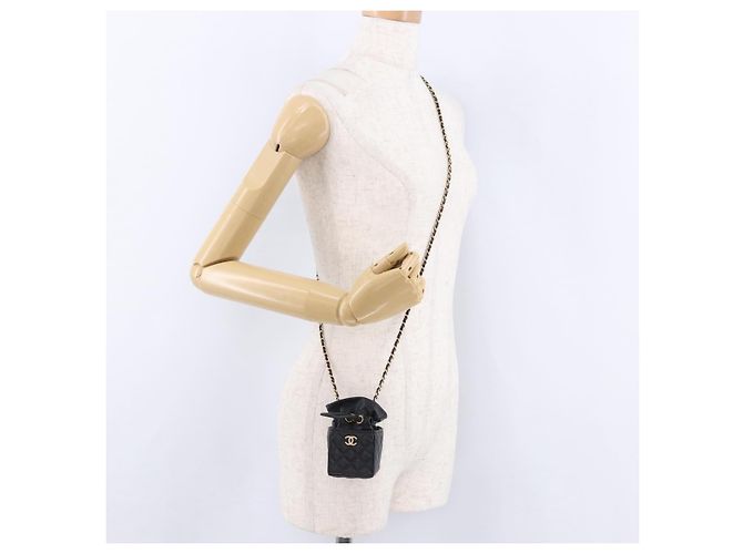 CHANEL Matelasse Chain Shoulder Pouch Lamb Skin Black Gold Tone CC Auth 196469M Nero - vista 21