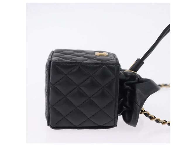 CHANEL Matelasse Chain Shoulder Pouch Lamb Skin Black Gold Tone CC Auth 196469M Nero - vista 3