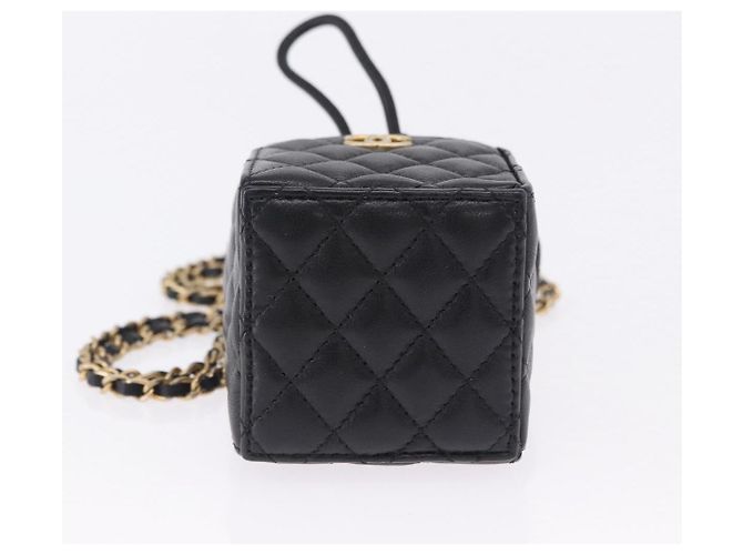 CHANEL Matelasse Chain Shoulder Pouch Lamb Skin Black Gold Tone CC Auth 196469M Nero - vista 5