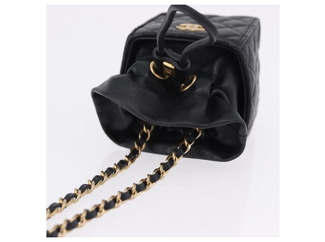 CHANEL Matelasse Chain Shoulder Pouch Lamb Skin Black Gold Tone CC Auth 196469M Nero - vista 6