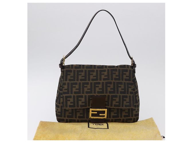 FENDI Zucca Canvas Mamma Baguette Shoulder Bag Brown Black Auth 196441V - view 12