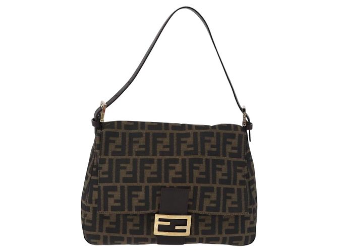 FENDI Zucca Canvas Mamma Baguette Shoulder Bag Brown Black Auth 196441V - view 13