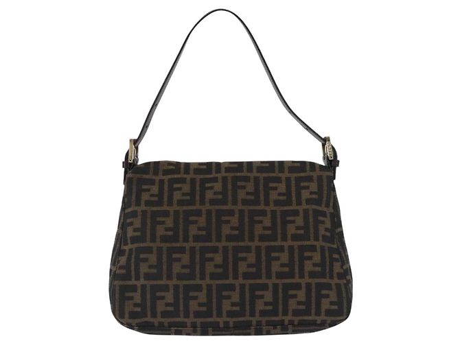 FENDI Zucca Canvas Mamma Baguette Shoulder Bag Brown Black Auth 196441V - view 2
