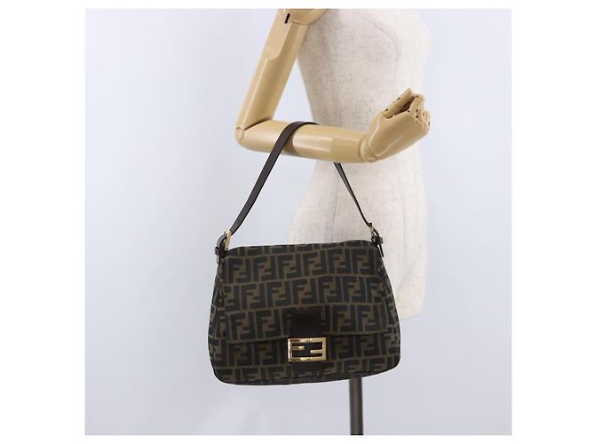 FENDI Zucca Canvas Mamma Baguette Shoulder Bag Brown Black Auth 196441V - view 23
