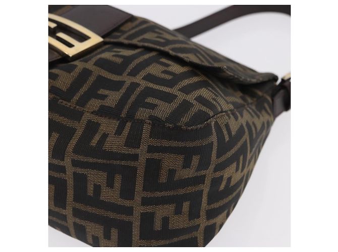 FENDI Zucca Canvas Mamma Baguette Shoulder Bag Brown Black Auth 196441V - view 9