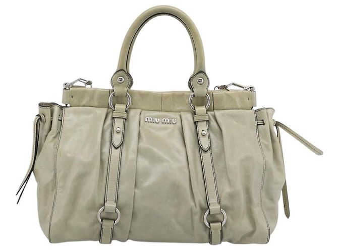 Borsa a mano Miu Miu in pelle 2way Beige Silver Auth bs36777V Argento - vista 13