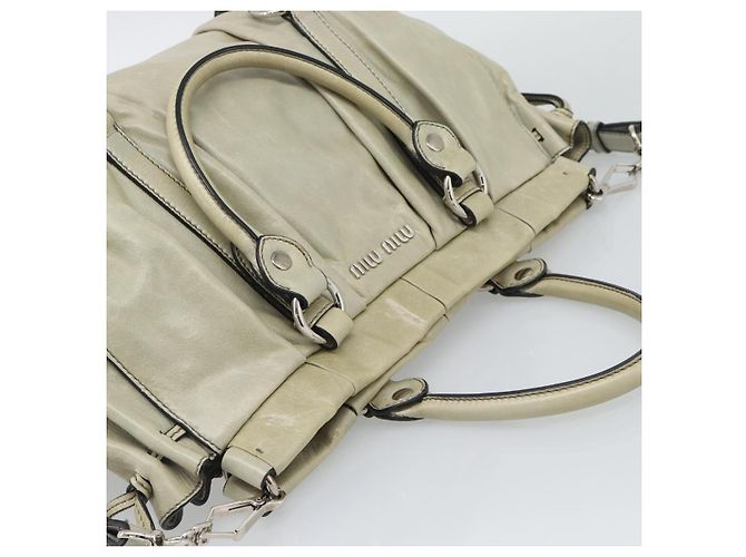 Borsa a mano Miu Miu in pelle 2way Beige Silver Auth bs36777V Argento - vista 6
