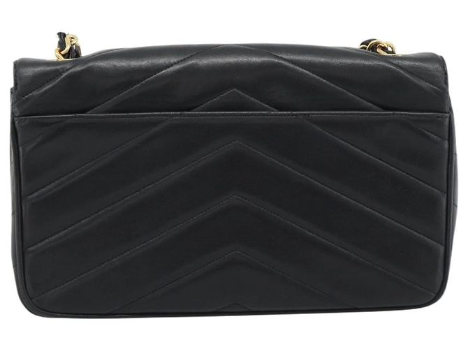 Borsa a tracolla con catena CHANEL V stitch in pelle d'agnello nera e oro CC Auth 195911V Nero D'oro - vista 2