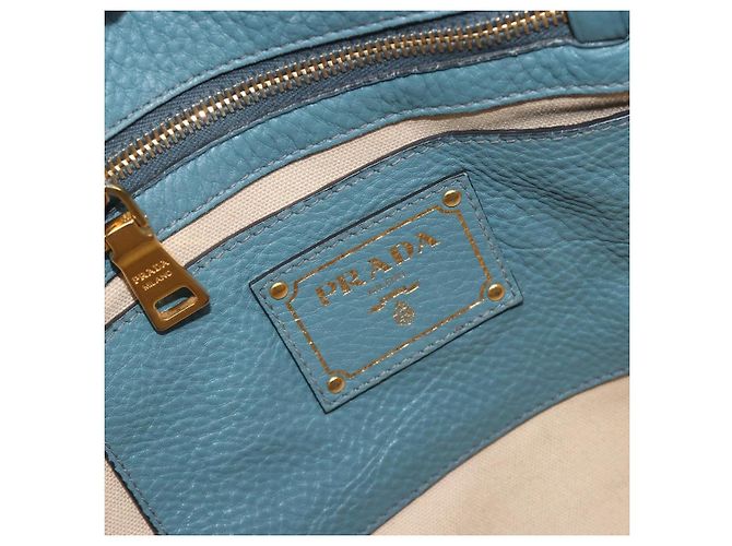 PRADA Tote Bag aus Leder hellblau goldfarben Auth 195376V - vista 18