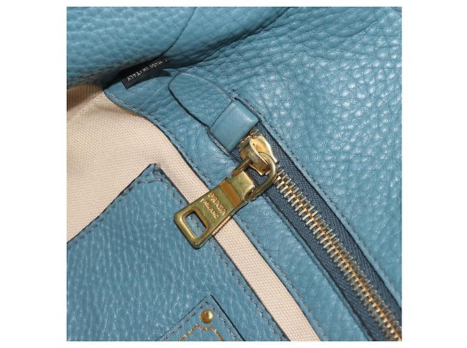 PRADA Tote Bag aus Leder hellblau goldfarben Auth 195376V - vista 21