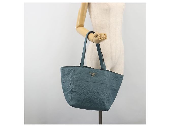 PRADA Tote Bag aus Leder hellblau goldfarben Auth 195376V - vista 24