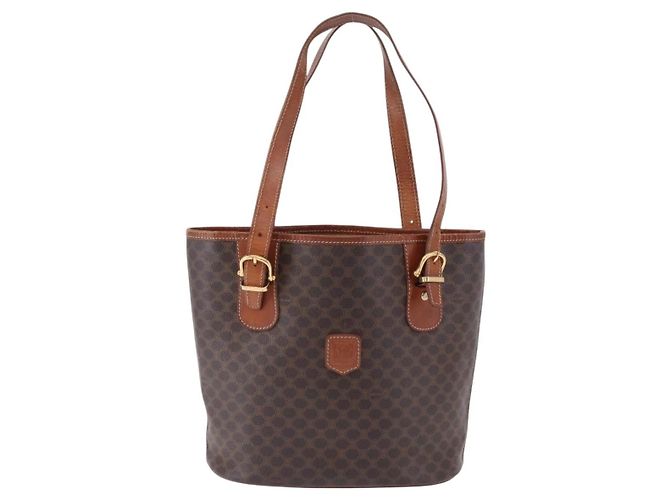 Céline Borsa a mano CELINE Macadam Canvas PVC Leather Brown Gold Auth 195700 Marrone D'oro - vista 13