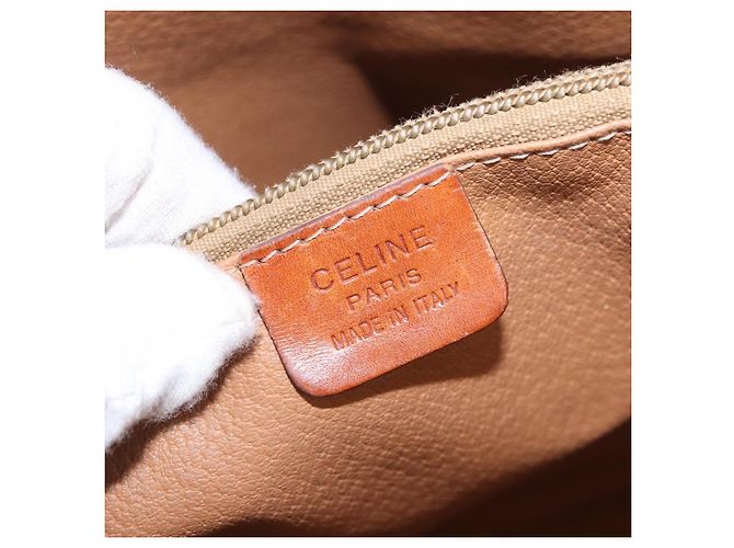 Céline Borsa a mano CELINE Macadam Canvas PVC Leather Brown Gold Auth 195700 Marrone D'oro - vista 18