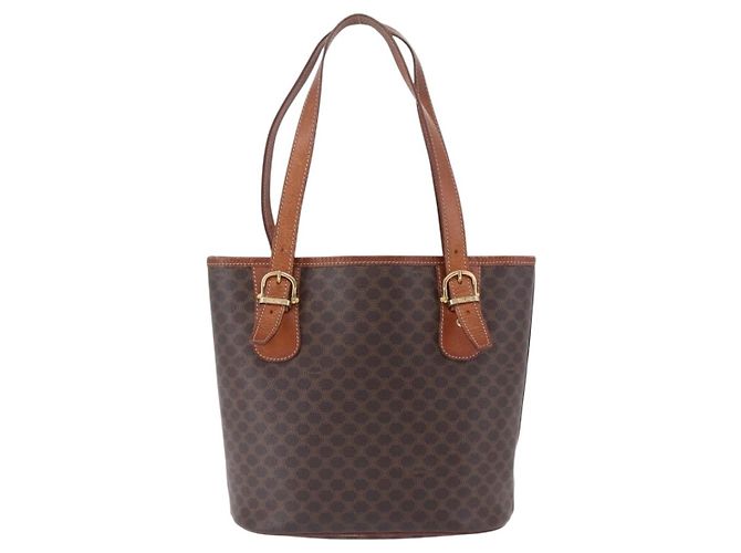 Céline Borsa a mano CELINE Macadam Canvas PVC Leather Brown Gold Auth 195700 Marrone D'oro - vista 2