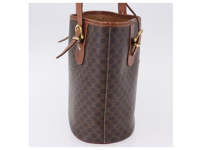 Céline Borsa a mano CELINE Macadam Canvas PVC Leather Brown Gold Auth 195700 Marrone D'oro - vista 4