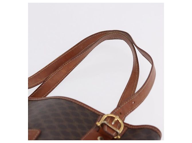 Céline Borsa a mano CELINE Macadam Canvas PVC Leather Brown Gold Auth 195700 Marrone D'oro - vista 8