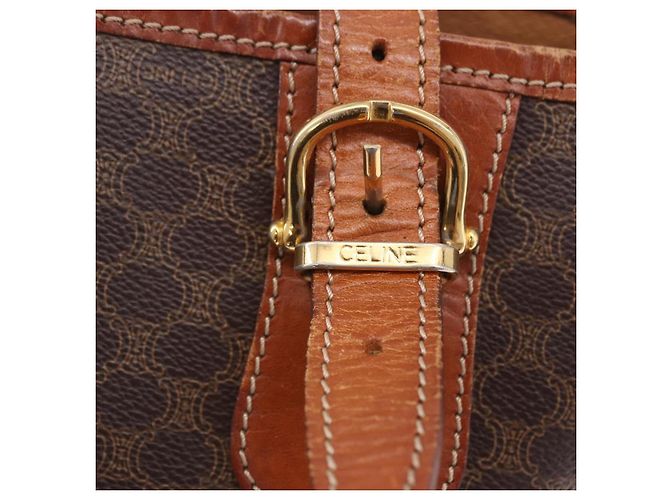 Céline Borsa a mano CELINE Macadam Canvas PVC Leather Brown Gold Auth 195700 Marrone D'oro - vista 9