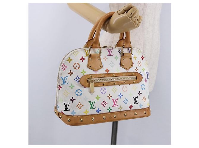 Borsa a mano LOUIS VUITTON Monogram Multicolor Alma White M92647 LV Auth ka5645V Bianco - vista 24