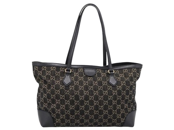 Borsa Tote GUCCI GG Supreme Nero Oro 631685 Auth ka5593M D'oro - vista 2