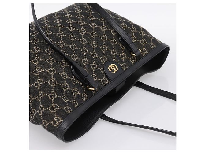 Borsa Tote GUCCI GG Supreme Nero Oro 631685 Auth ka5593M D'oro - vista 6