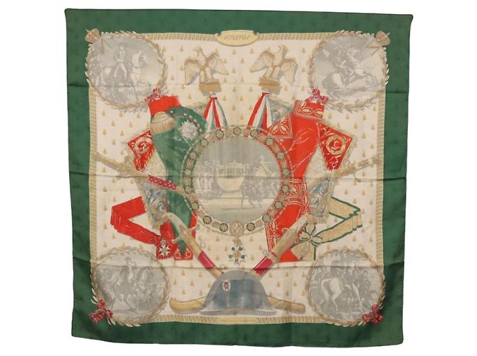 Hermès Foulard HERMES Carre 90 in Seta "NAPOLEON" Green Beige Auth bs36385 Verde - vista 14