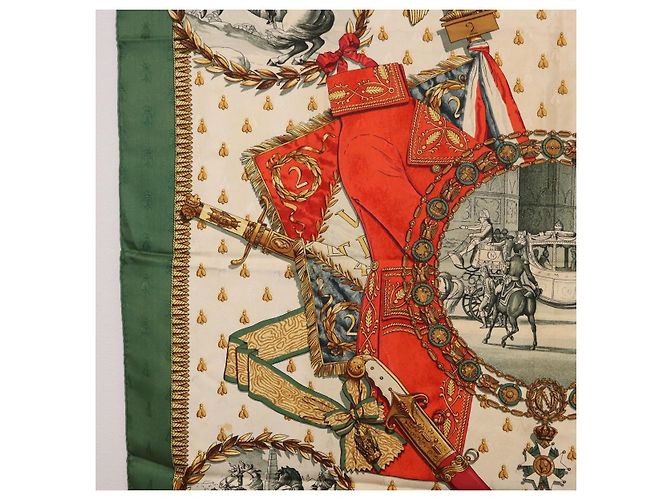 Hermès Foulard HERMES Carre 90 in Seta "NAPOLEON" Green Beige Auth bs36385 Verde - vista 5