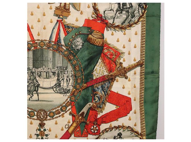 Hermès Foulard HERMES Carre 90 in Seta "NAPOLEON" Green Beige Auth bs36385 Verde - vista 7
