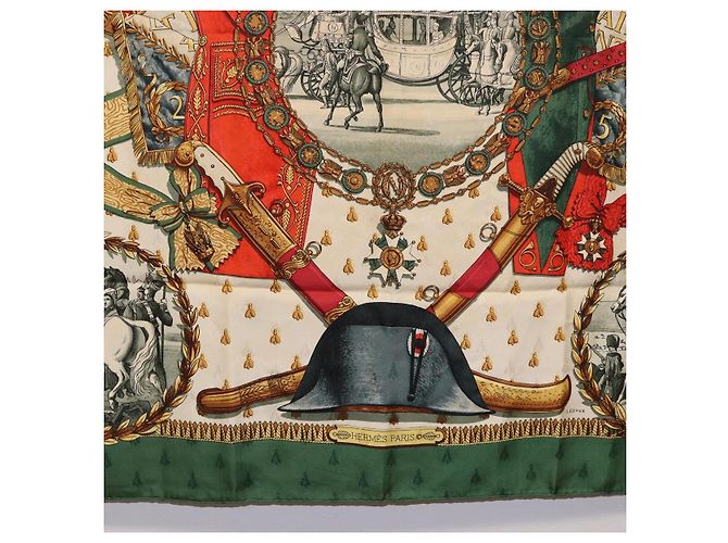 Hermès Foulard HERMES Carre 90 in Seta "NAPOLEON" Green Beige Auth bs36385 Verde - vista 9